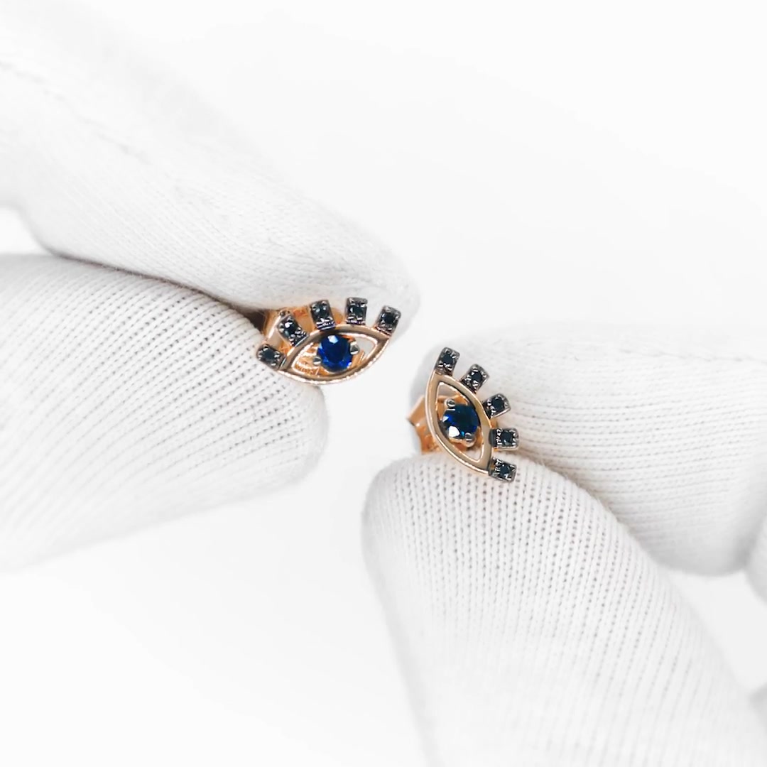 Золотые серьги с сапфирами и черными бриллиантами