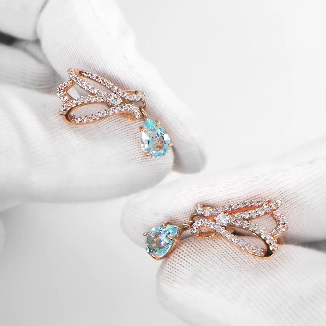 Золотые серьги с топазами Sky и фианитами