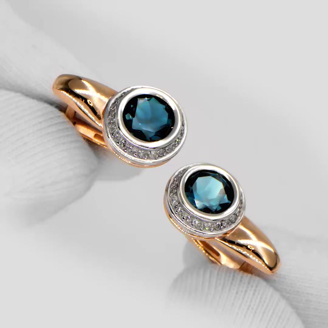 Золотые серьги с топазами London и бриллиантами