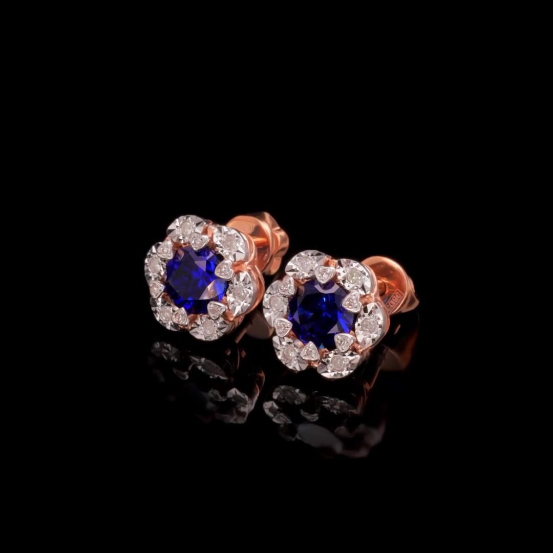 Золотые серьги с сапфирами выращенными и бриллиантами