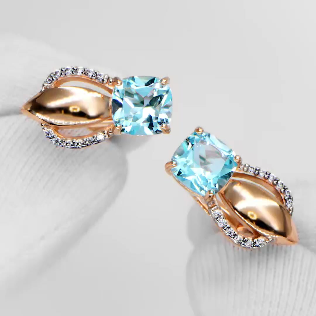 Золотые серьги с топазами Sky и фианитами