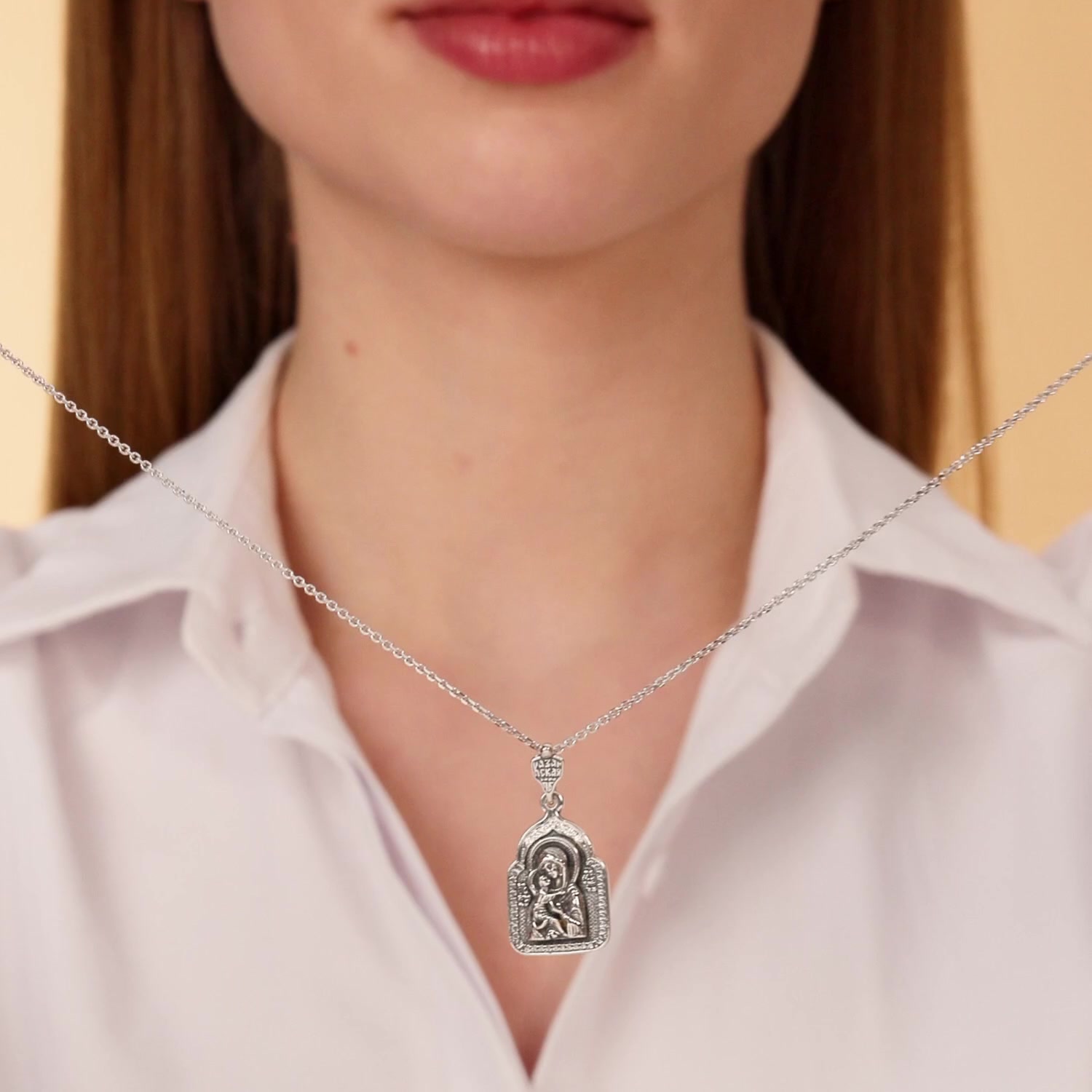 Серебряная подвеска с фианитами «Икона Божией Матери Владимирская»