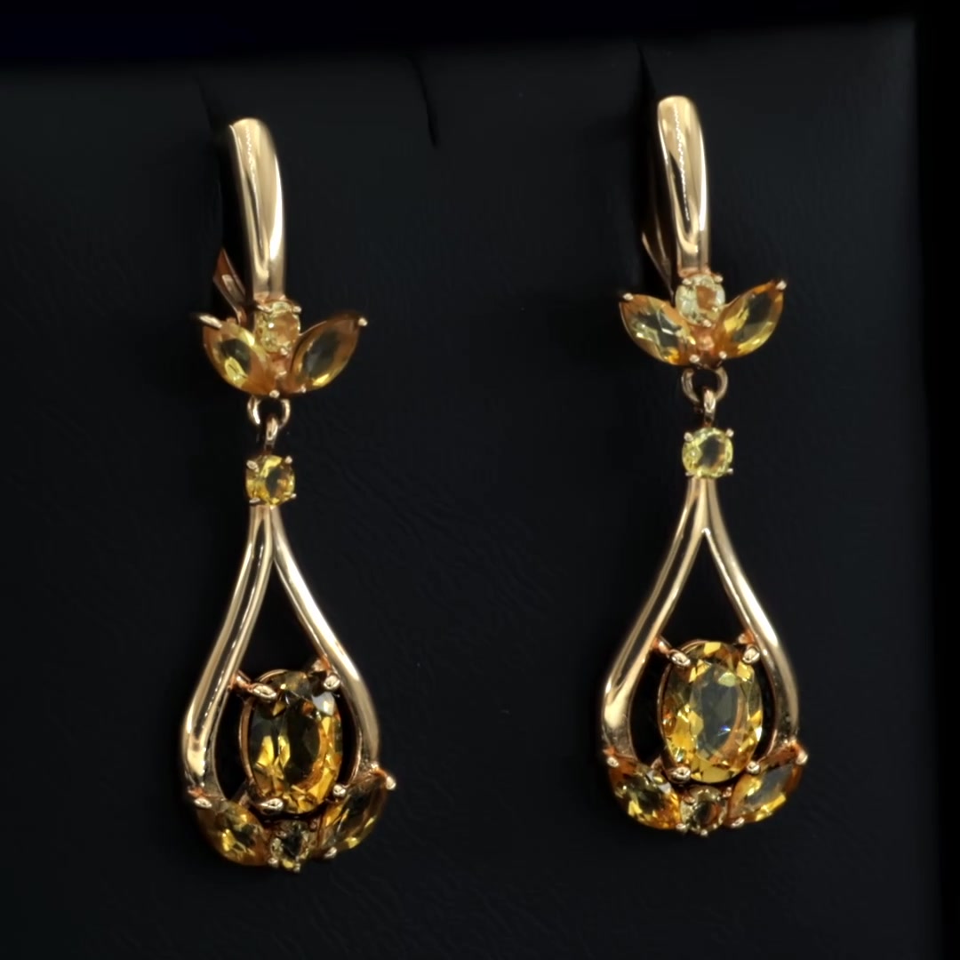 Золотые серьги с цитринами