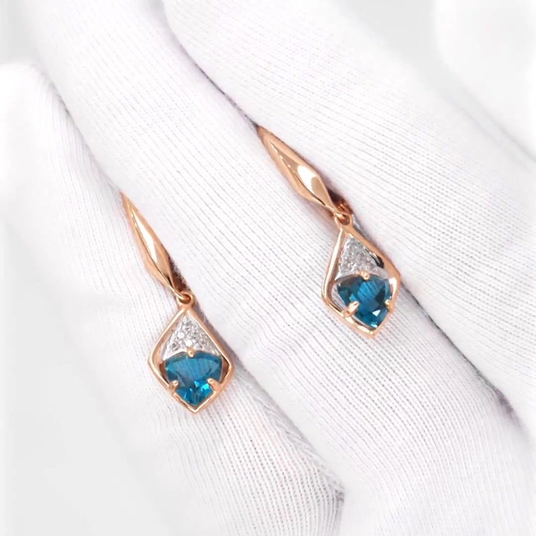 Золотые серьги с топазами London и фианитами