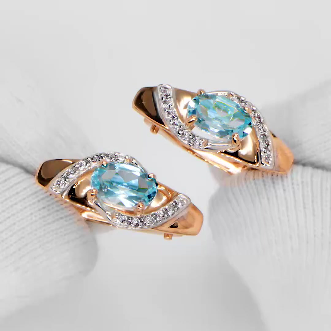 Золотые серьги с топазами Sky и фианитами