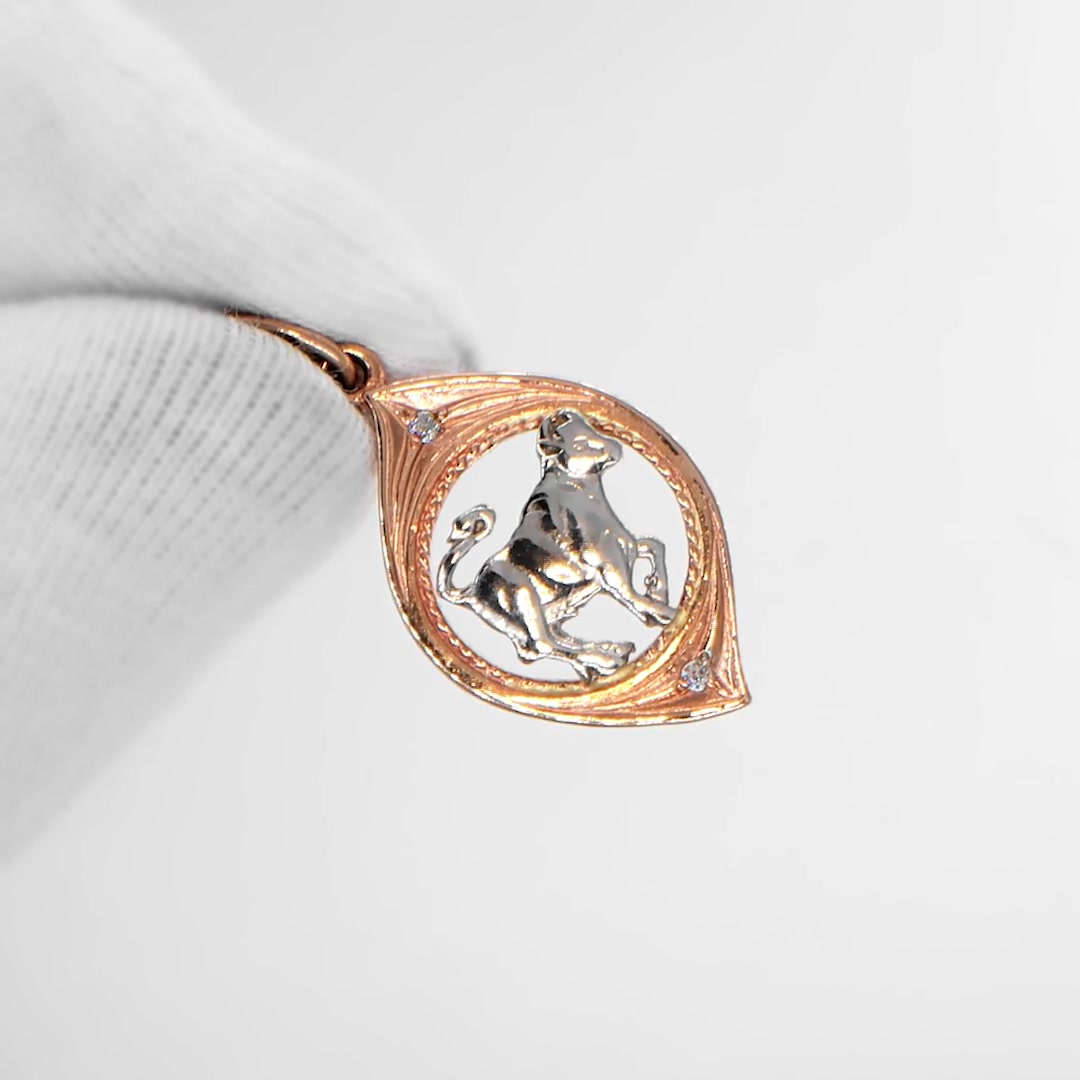 Золотая подвеска с фианитами «Знак зодиака Телец»