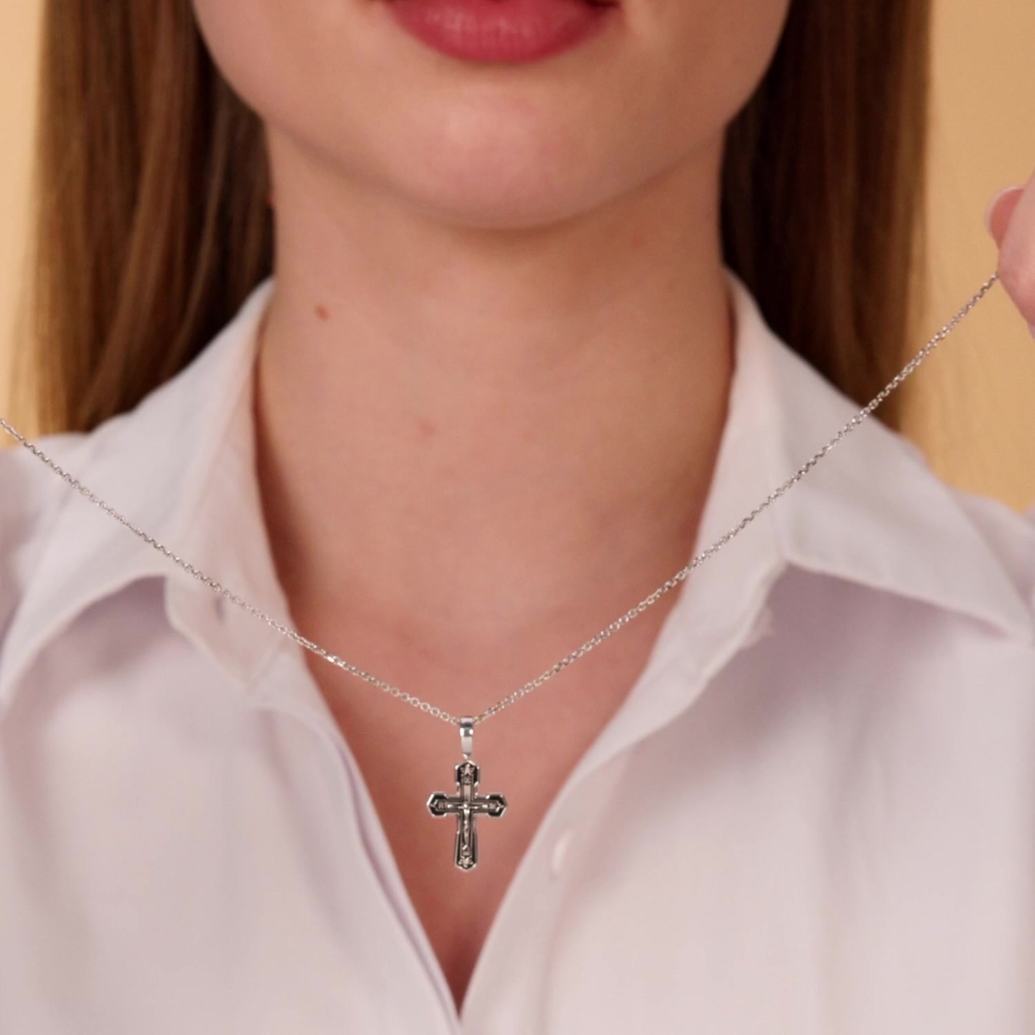 Серебряный православный крест с эмалью
