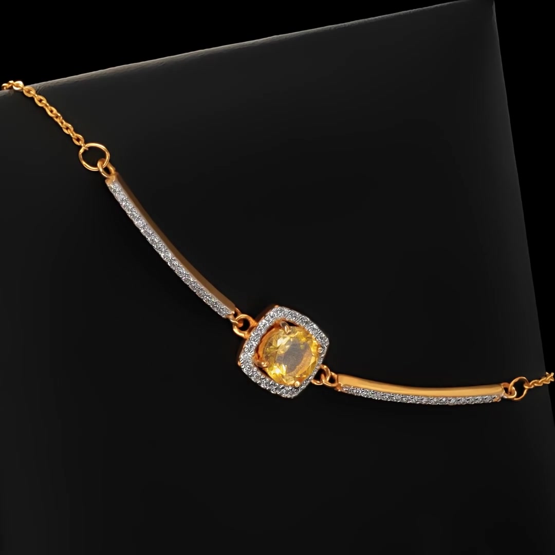 Золотой браслет с цитрином и фианитами