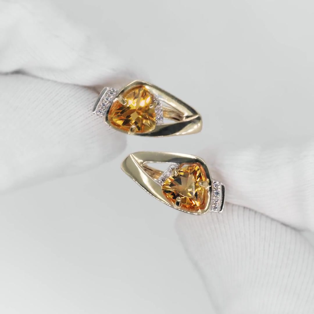 Золотые серьги с цитринами и фианитами