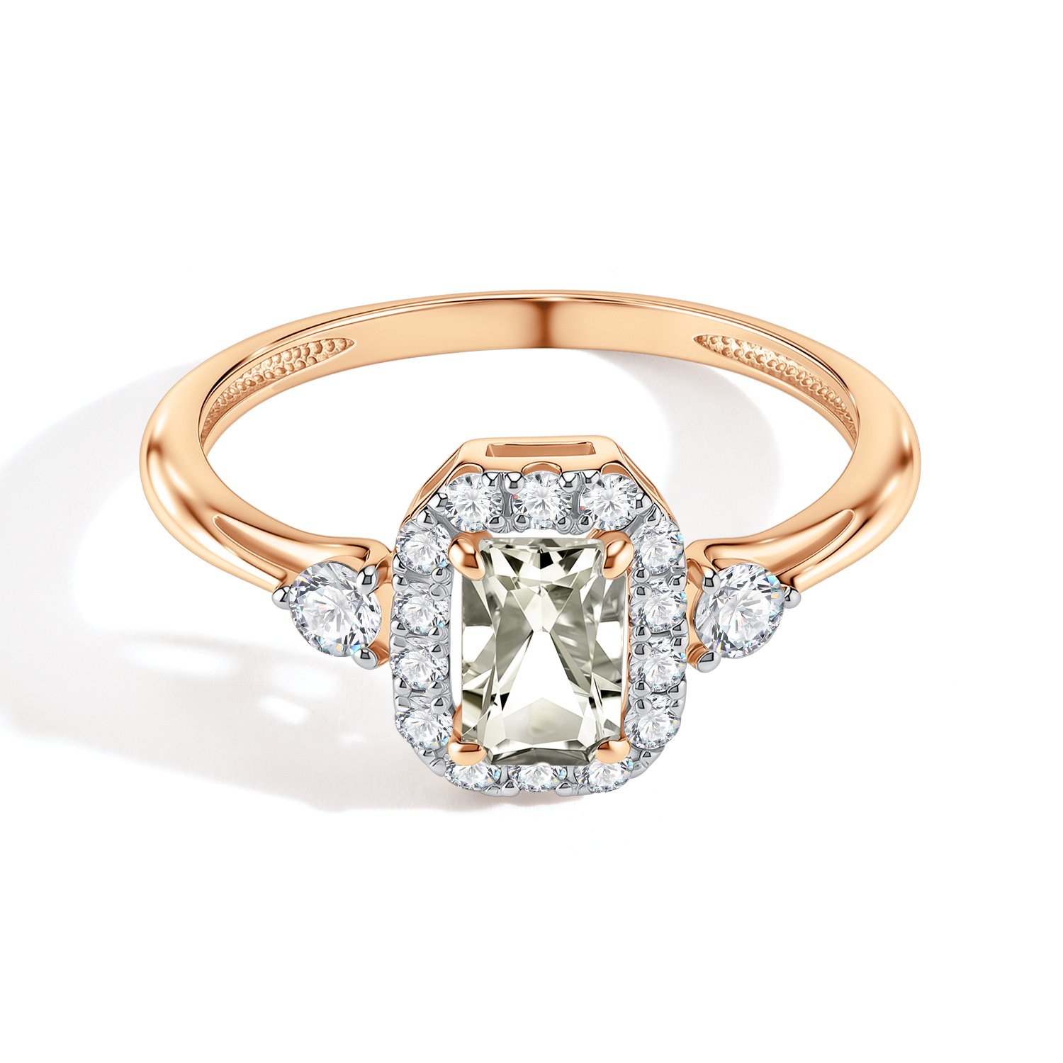 Золотое кольцо с празиолитом и фианитами