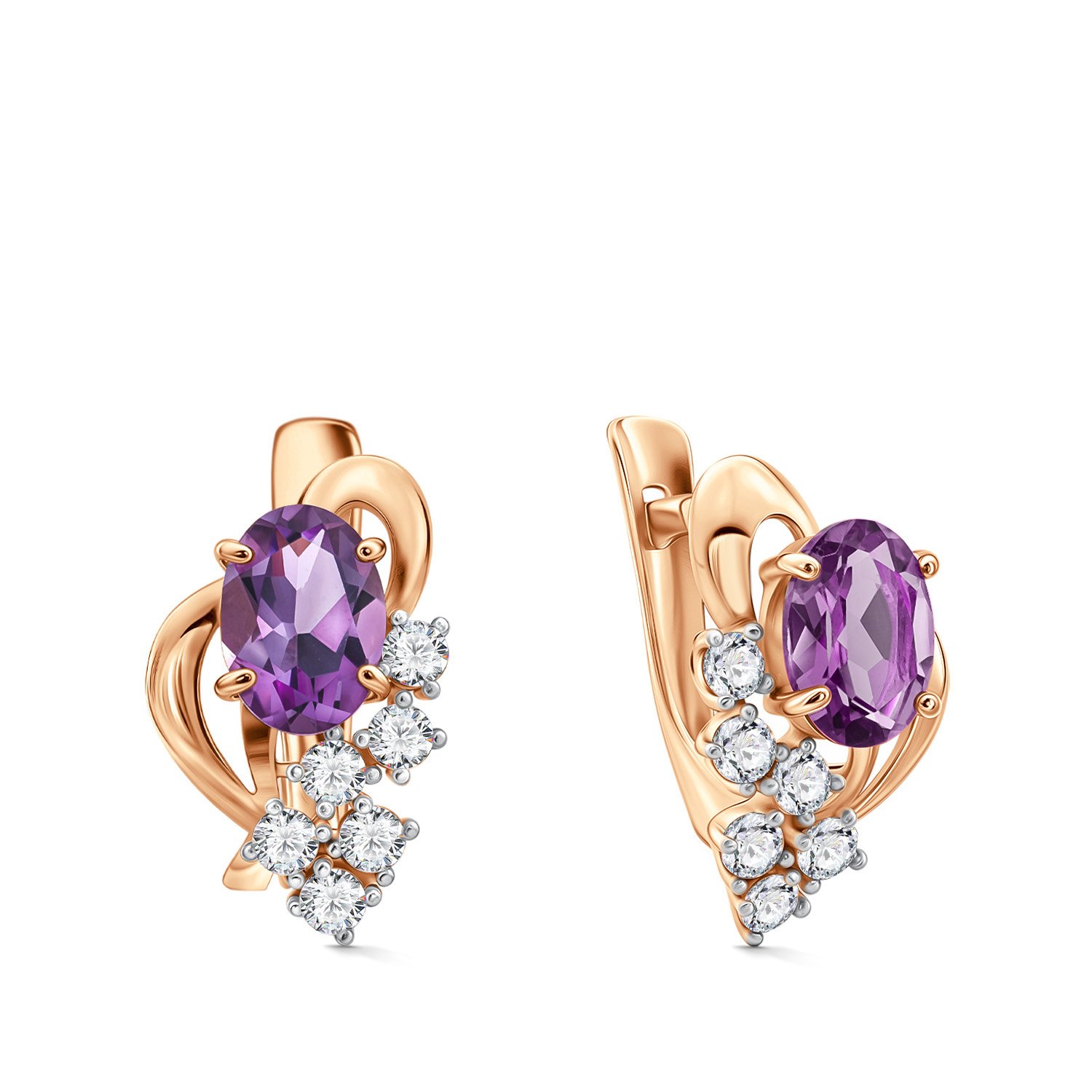 Фото «Золотые серьги с аметистами и фианитами»