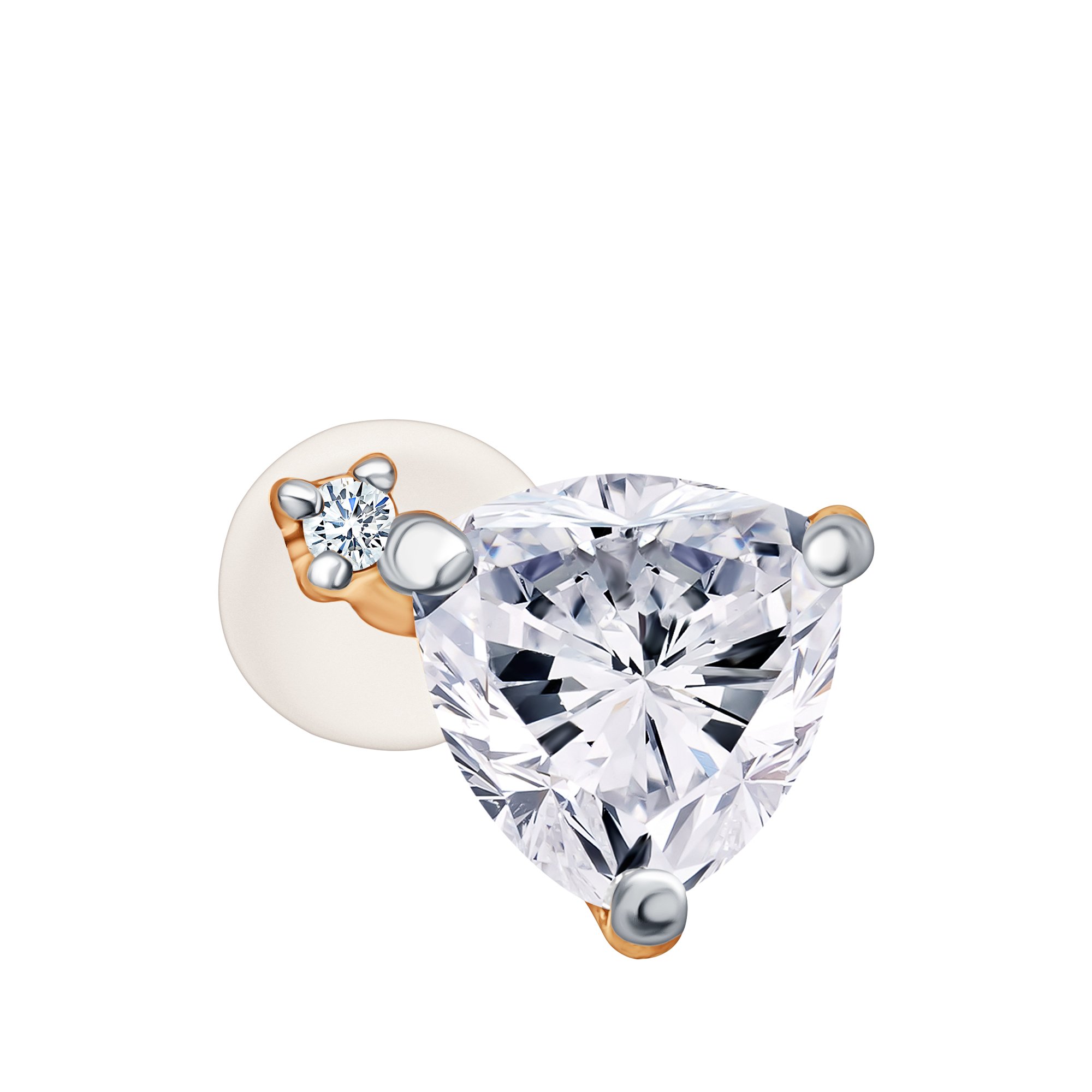 Золотая серьга с фианитом и бриллиантом