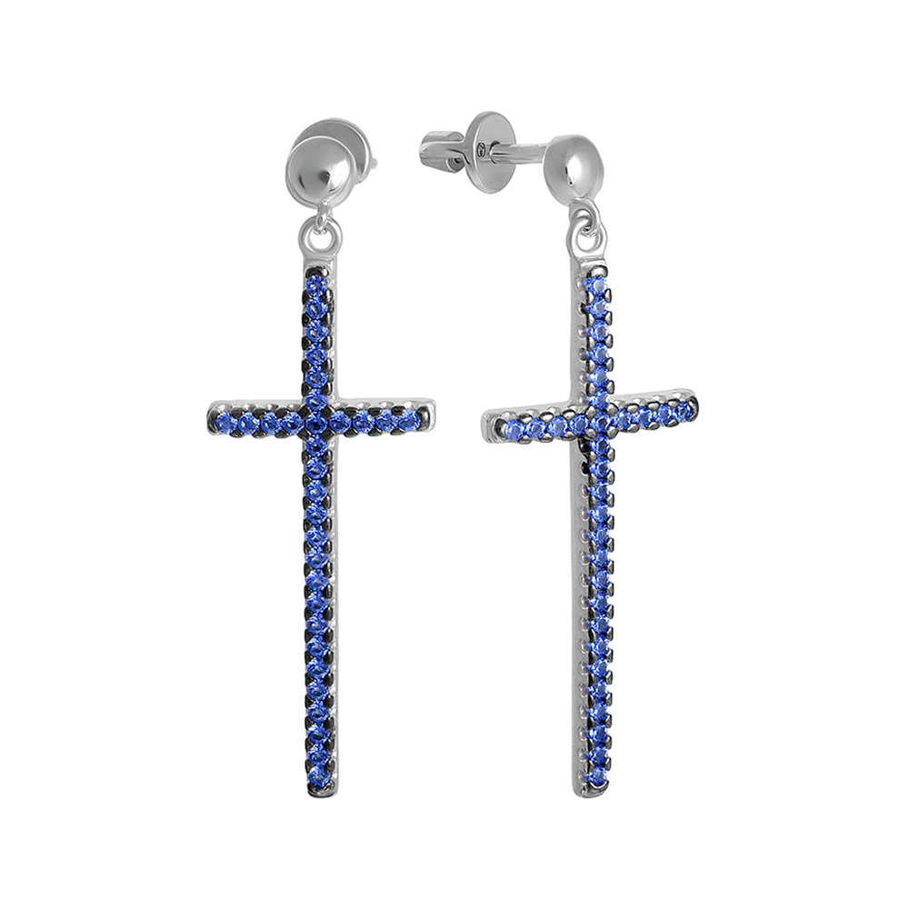 Фото «Серьги-пусеты SOKOLOV Крестик из серебра с фианитами»