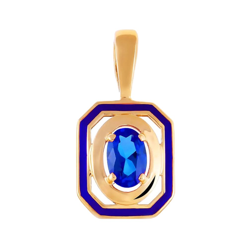 Золотая подвеска с сапфиром и эмалью