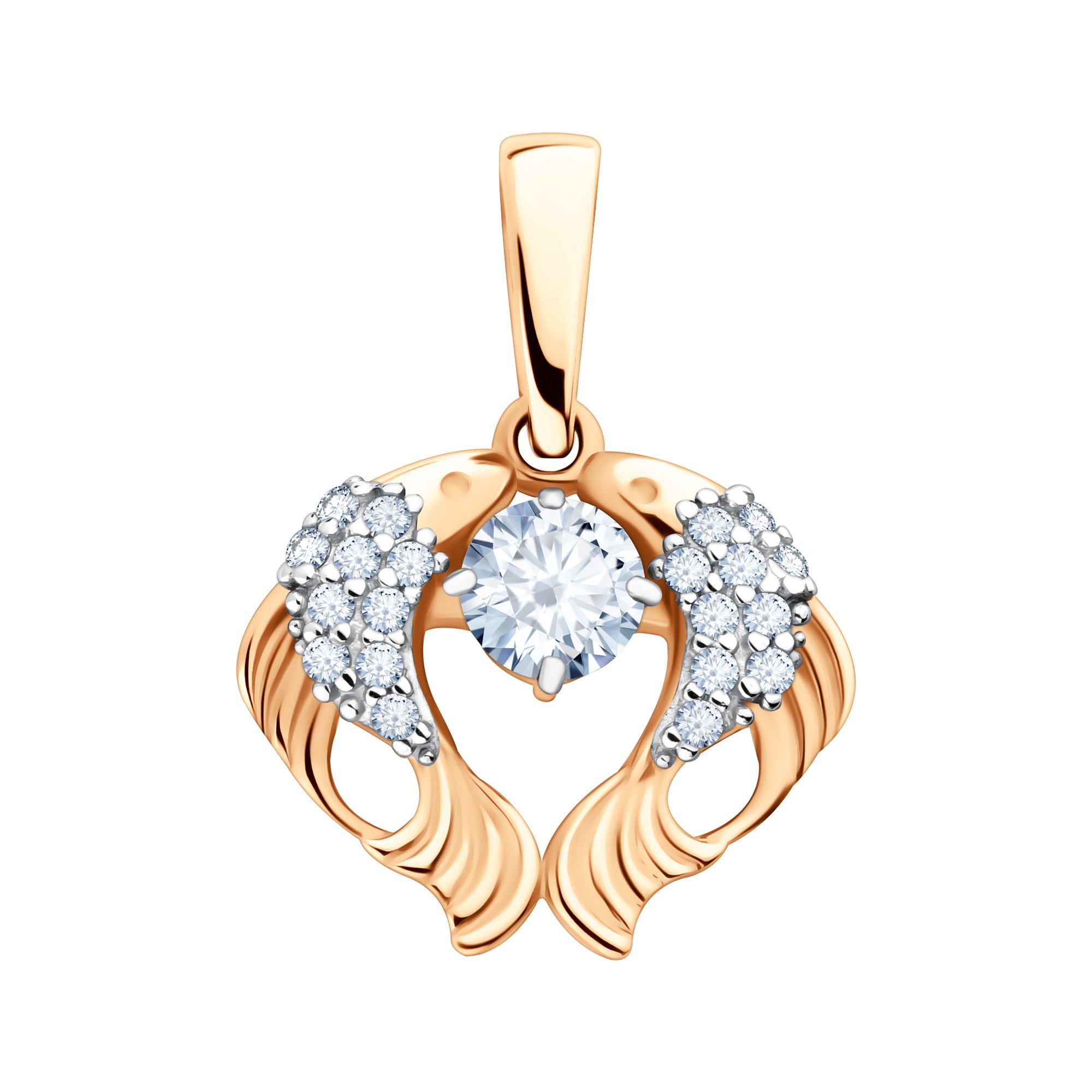 Золотая подвеска с фианитами со знаком зодиака Рыбы