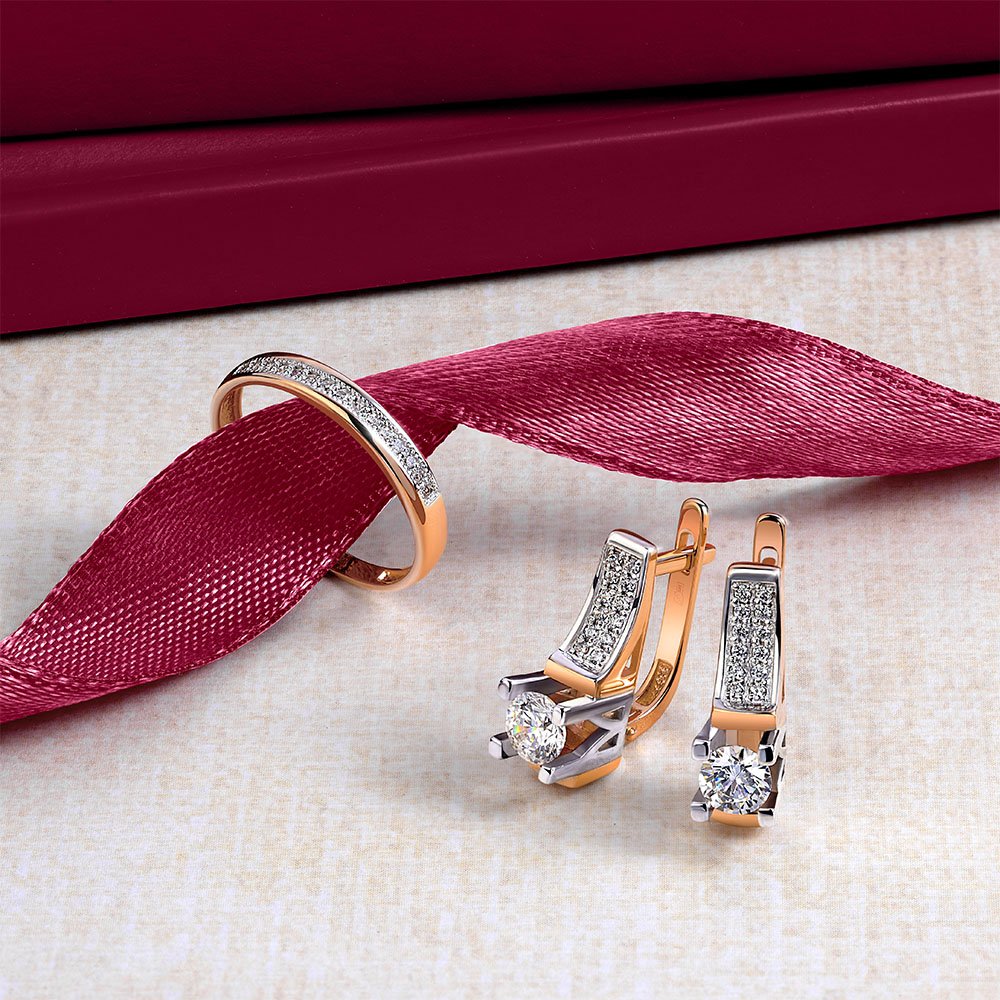 Золотые серьги с кристаллом Swarovski и фианитами