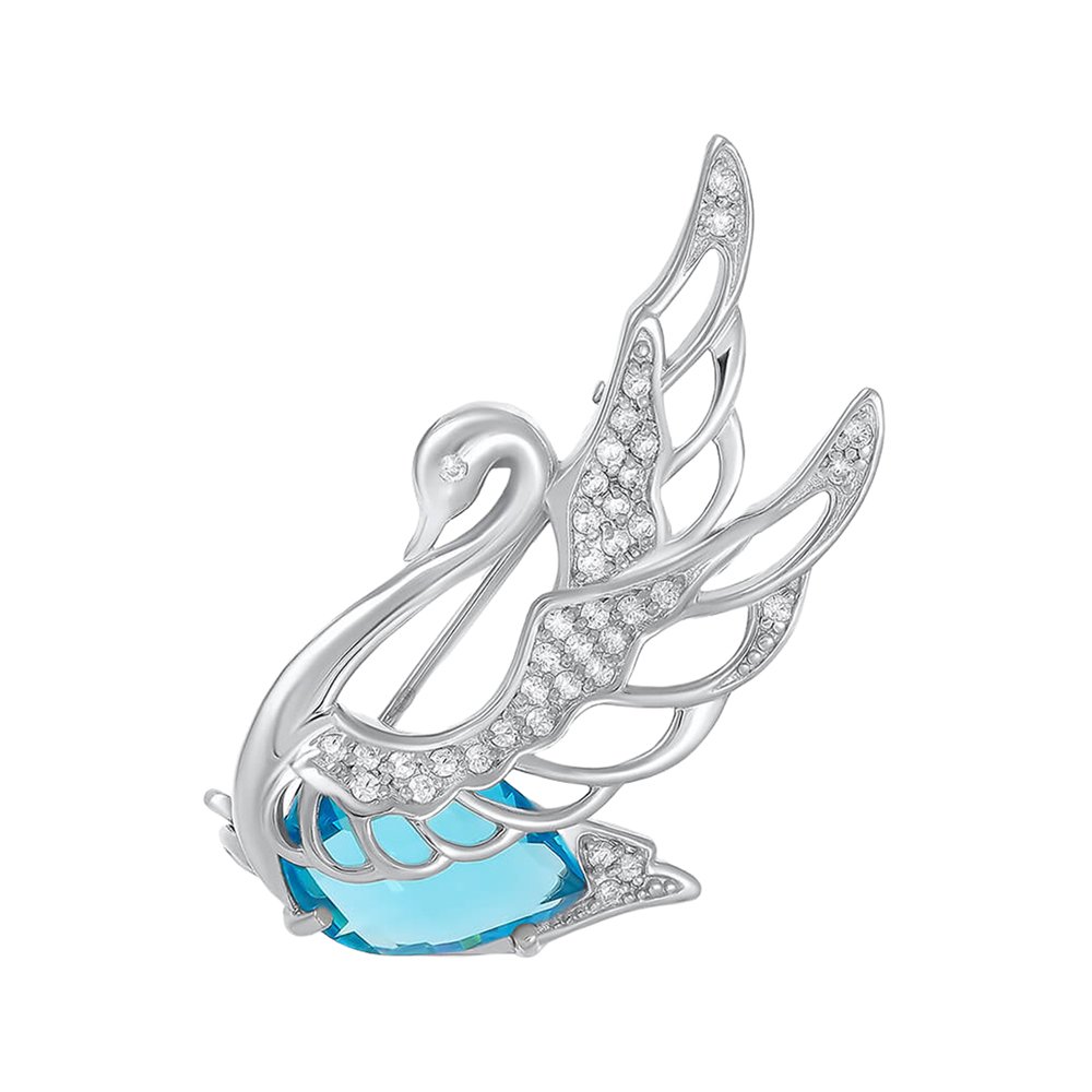 Брошь Лебедь из серебра с фианитами
