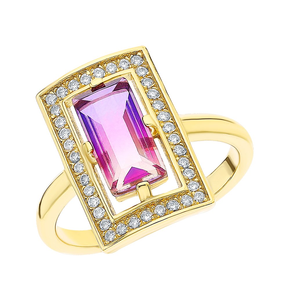 Серебряное кольцо с аметрином и фианитами с позолотой