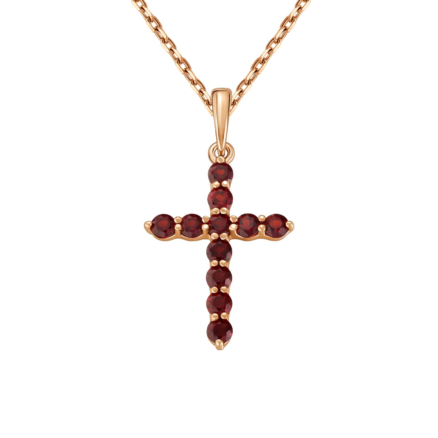 Золотая подвеска Крест с гранатом