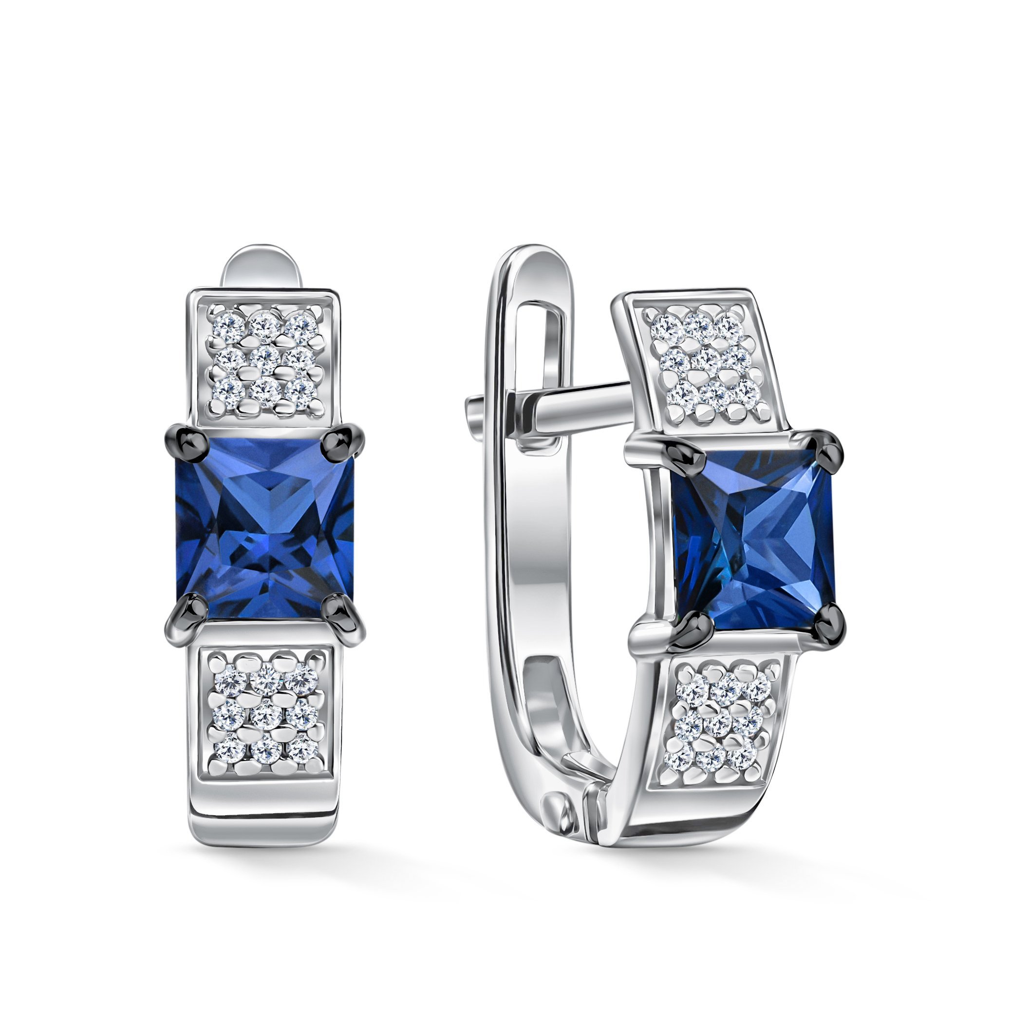 Фото «Золотые серьги с сапфирами выращенными и бриллиантами»