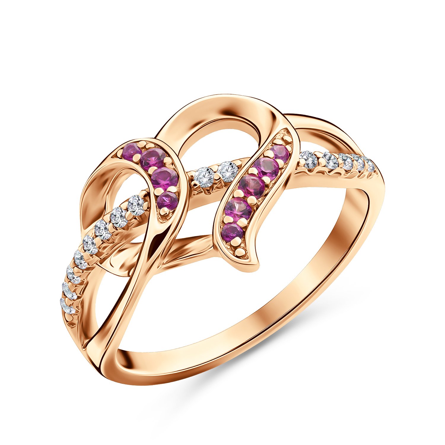 Серебряное кольцо с корундами и фианитами