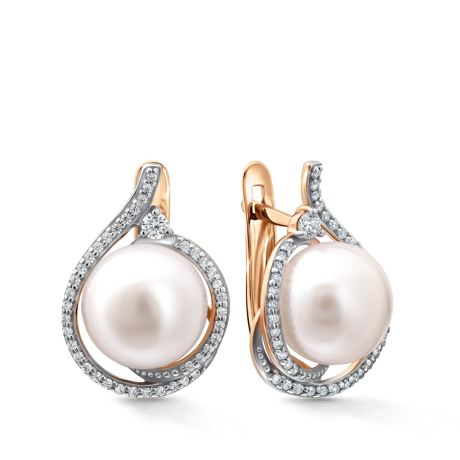 Фото «Золотые серьги с жемчугом и фианитами»