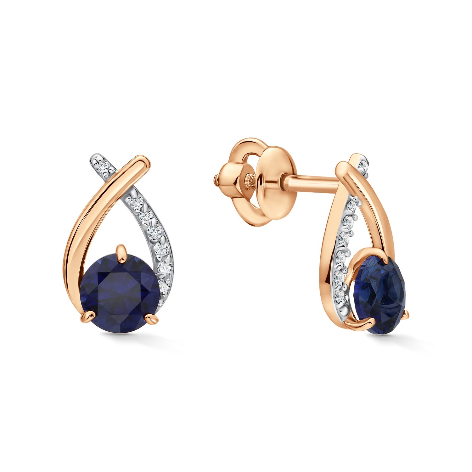 Фото «Золотые серьги с сапфирами выращенными и бриллиантами»