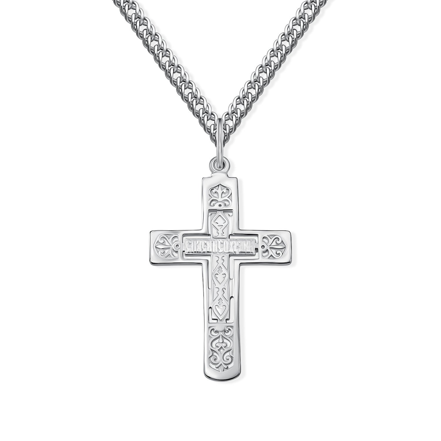 Серебряный православный крест с фианитами