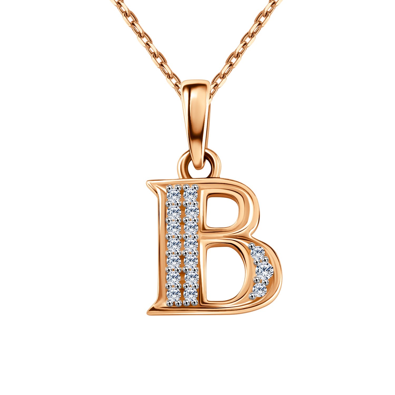 Золотая подвеска буква В с фианитами