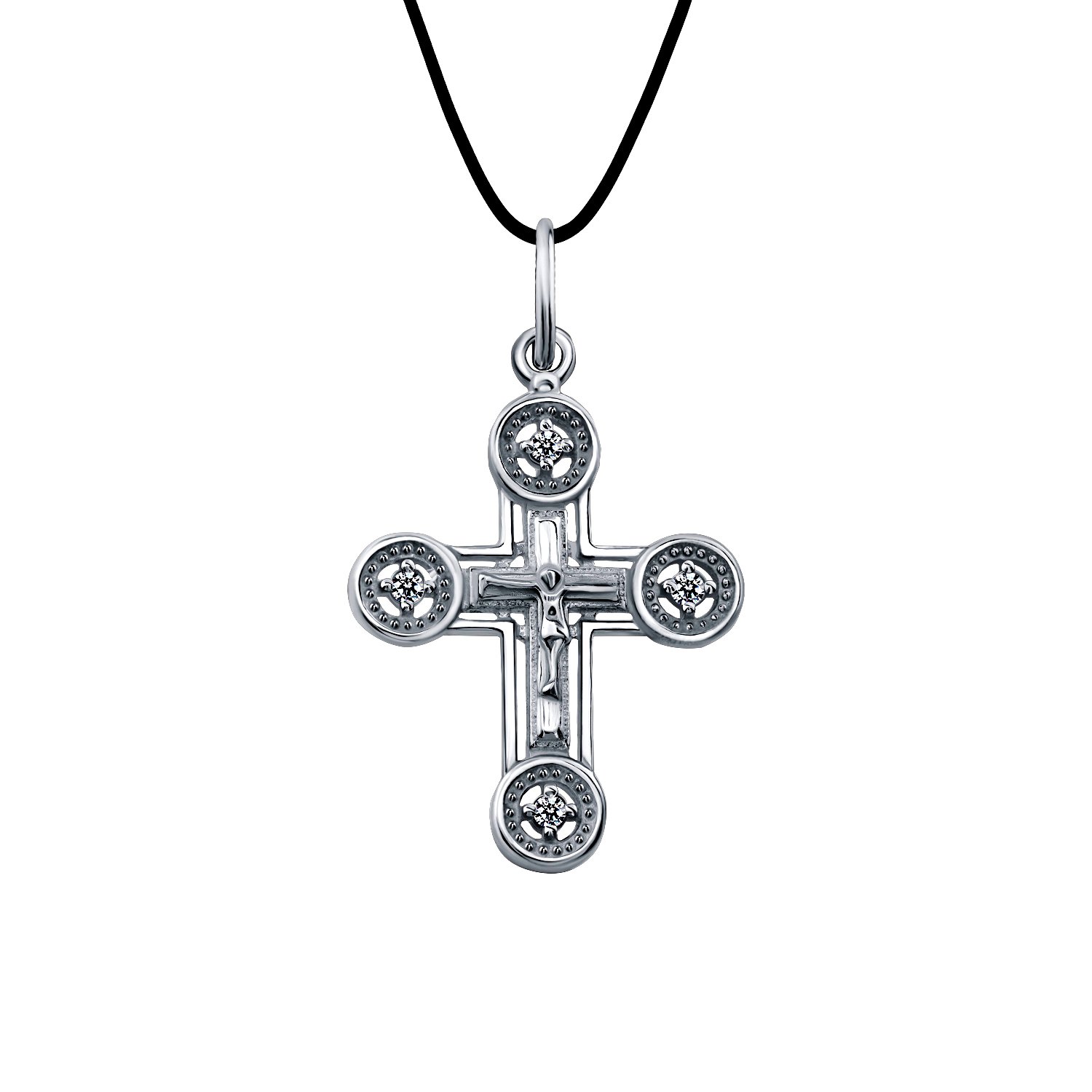 Серебряный крест с фианитами и чернением