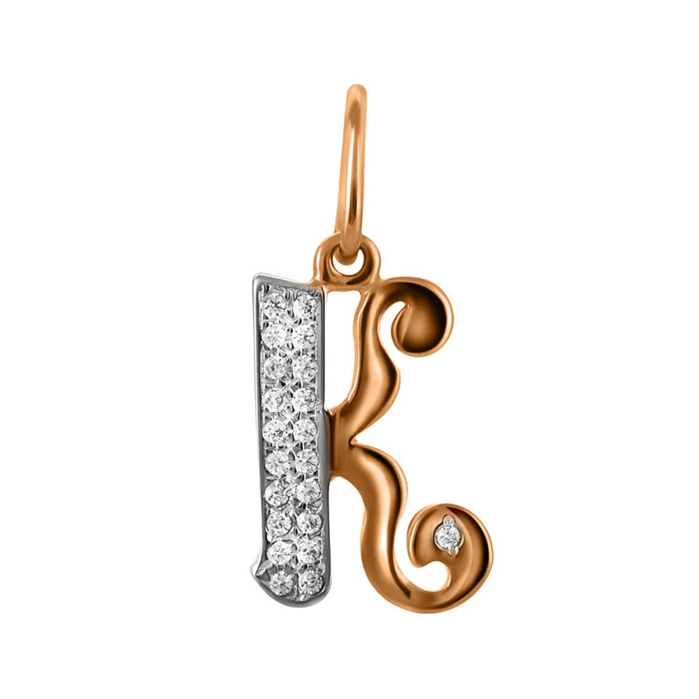 Золотая подвеска буква К с фианитами
