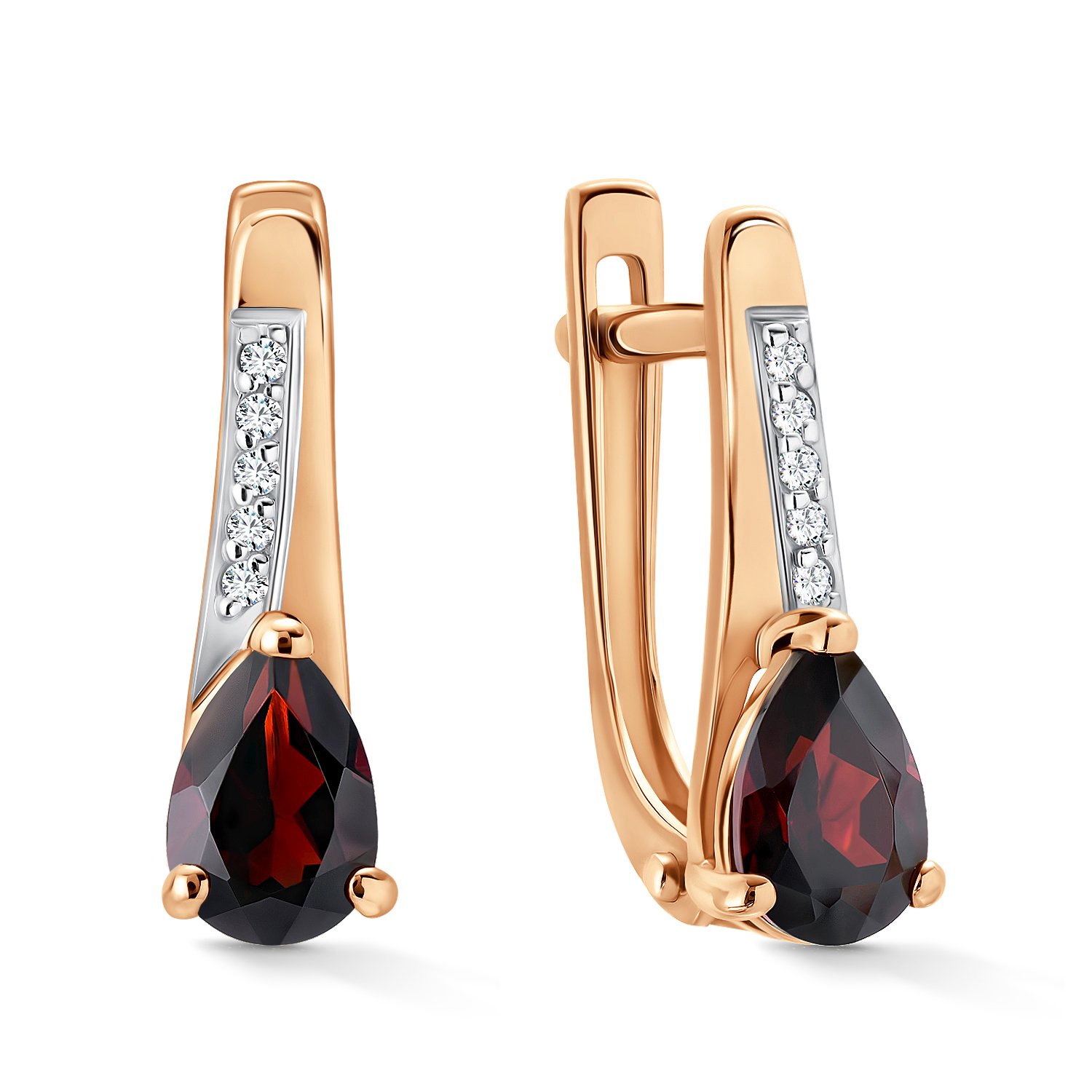 Фото «Золотые серьги с гранатом и бриллиантами»