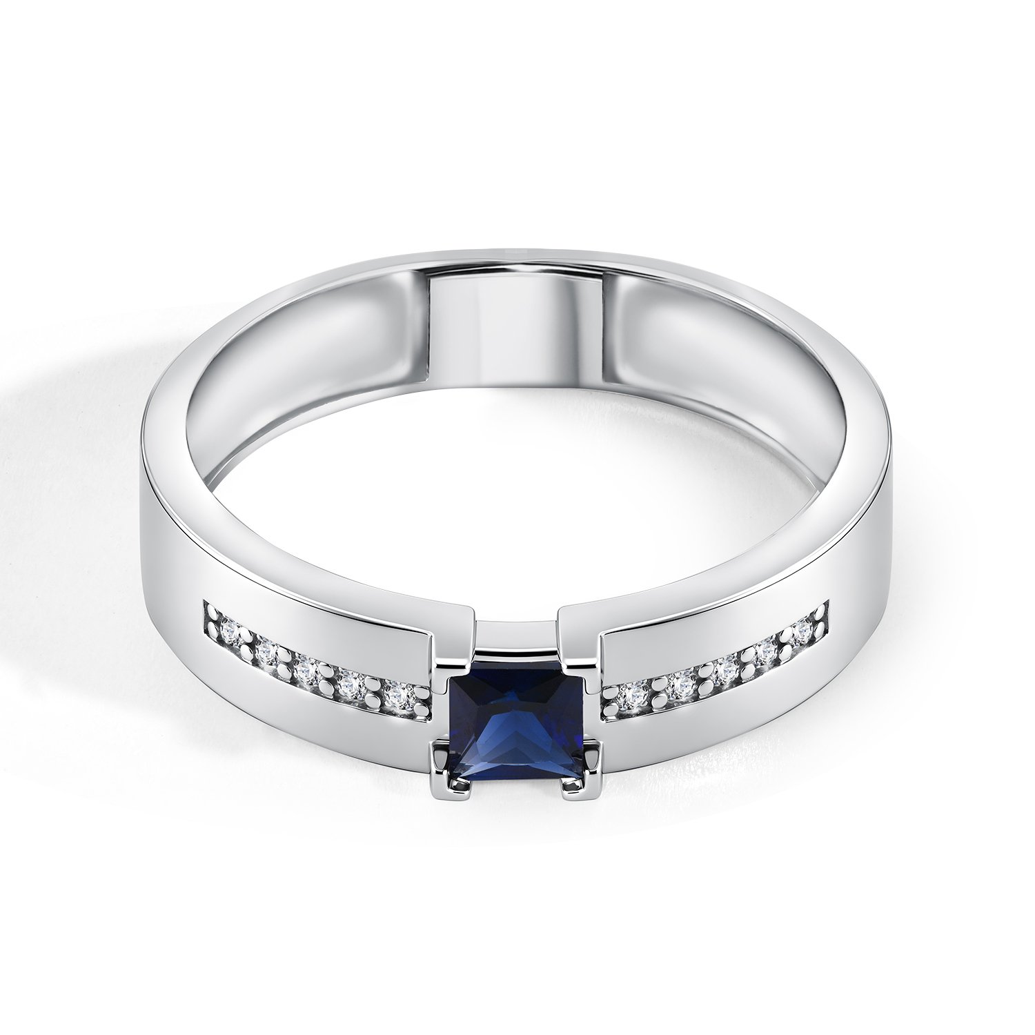 Золотое кольцо с сапфиром выращенным и бриллиантами