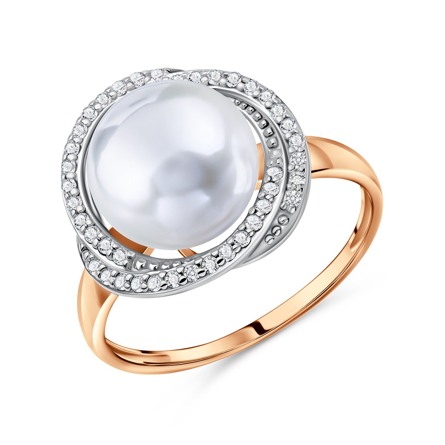 Фото «Золотое кольцо с жемчугом и фианитами»