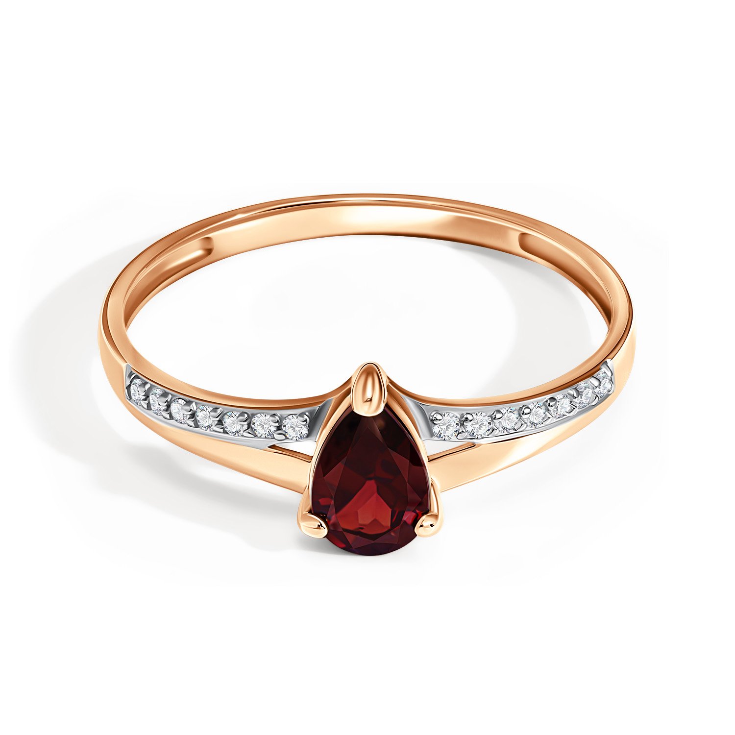 Золотое кольцо с гранатом и бриллиантами