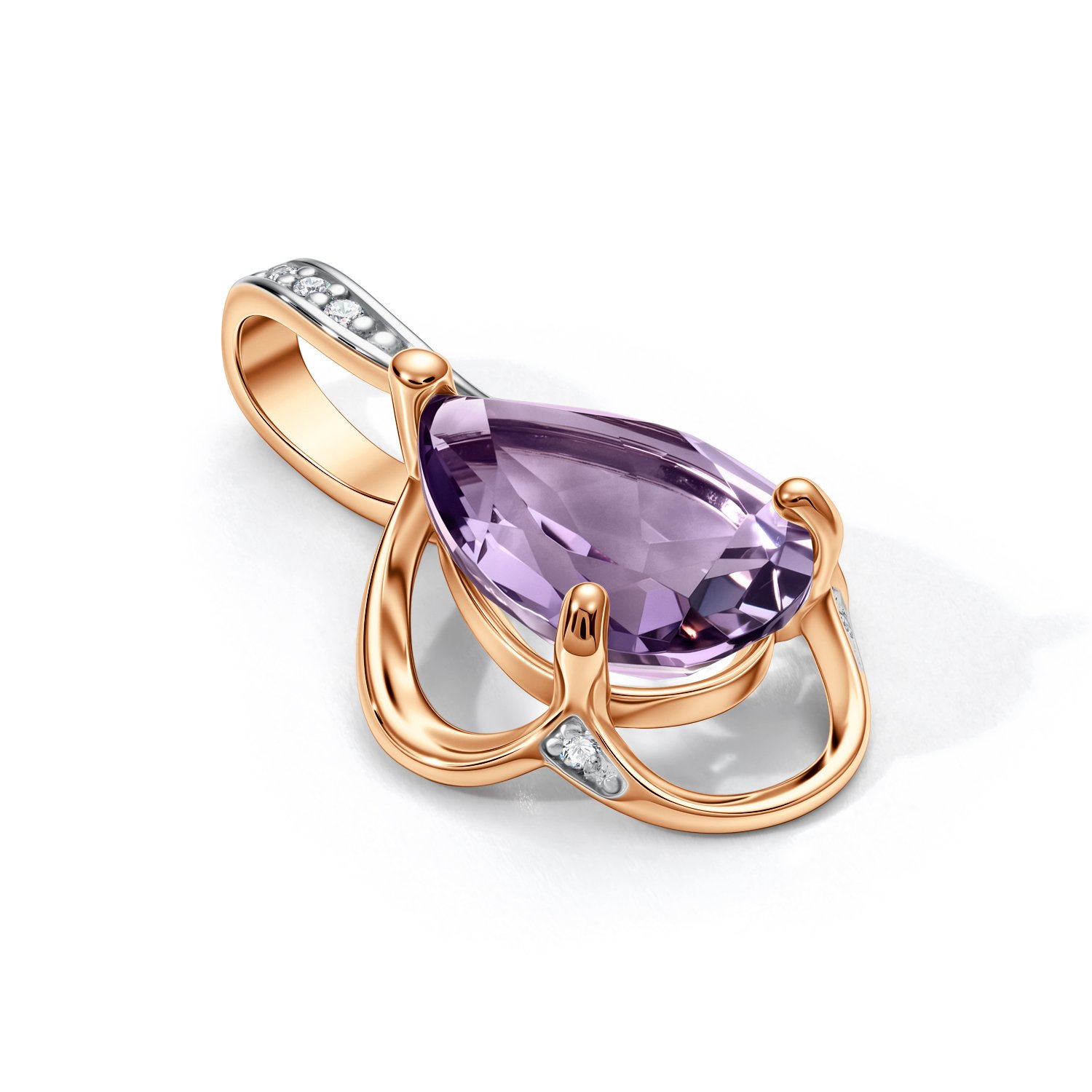 Золотая подвеска с аметистом и фианитами