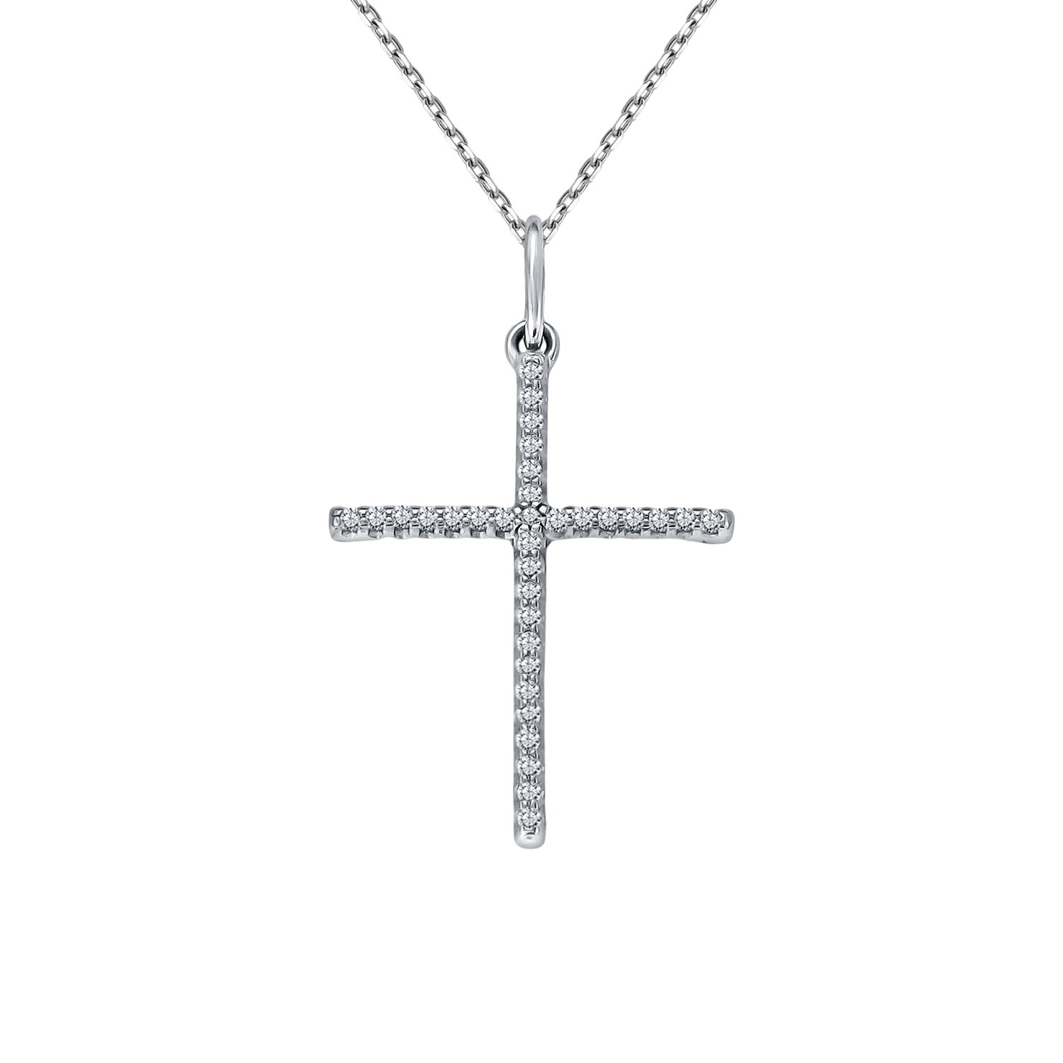 Серебряная подвеска Крест с фианитами и родированием