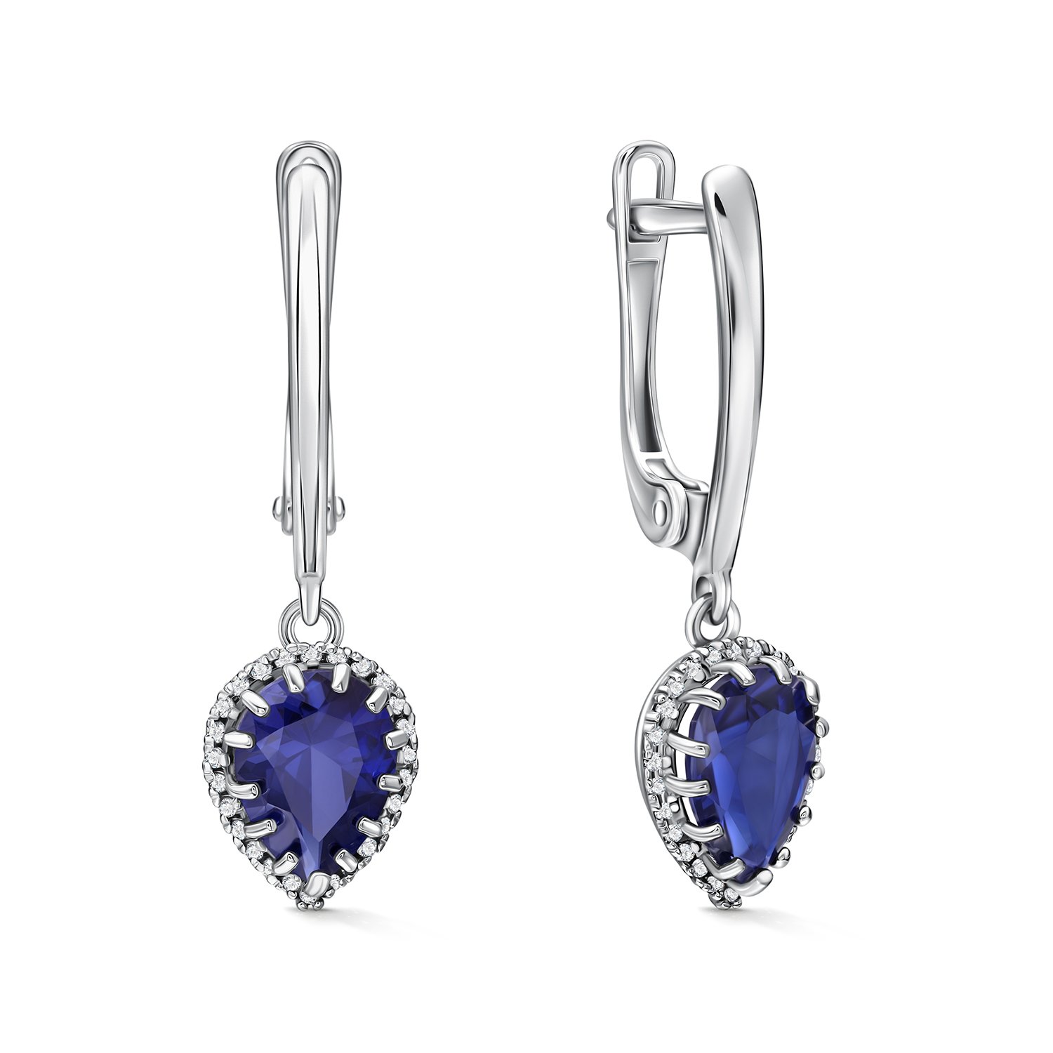 Фото «Золотые серьги с сапфирами выращенными и бриллиантами»