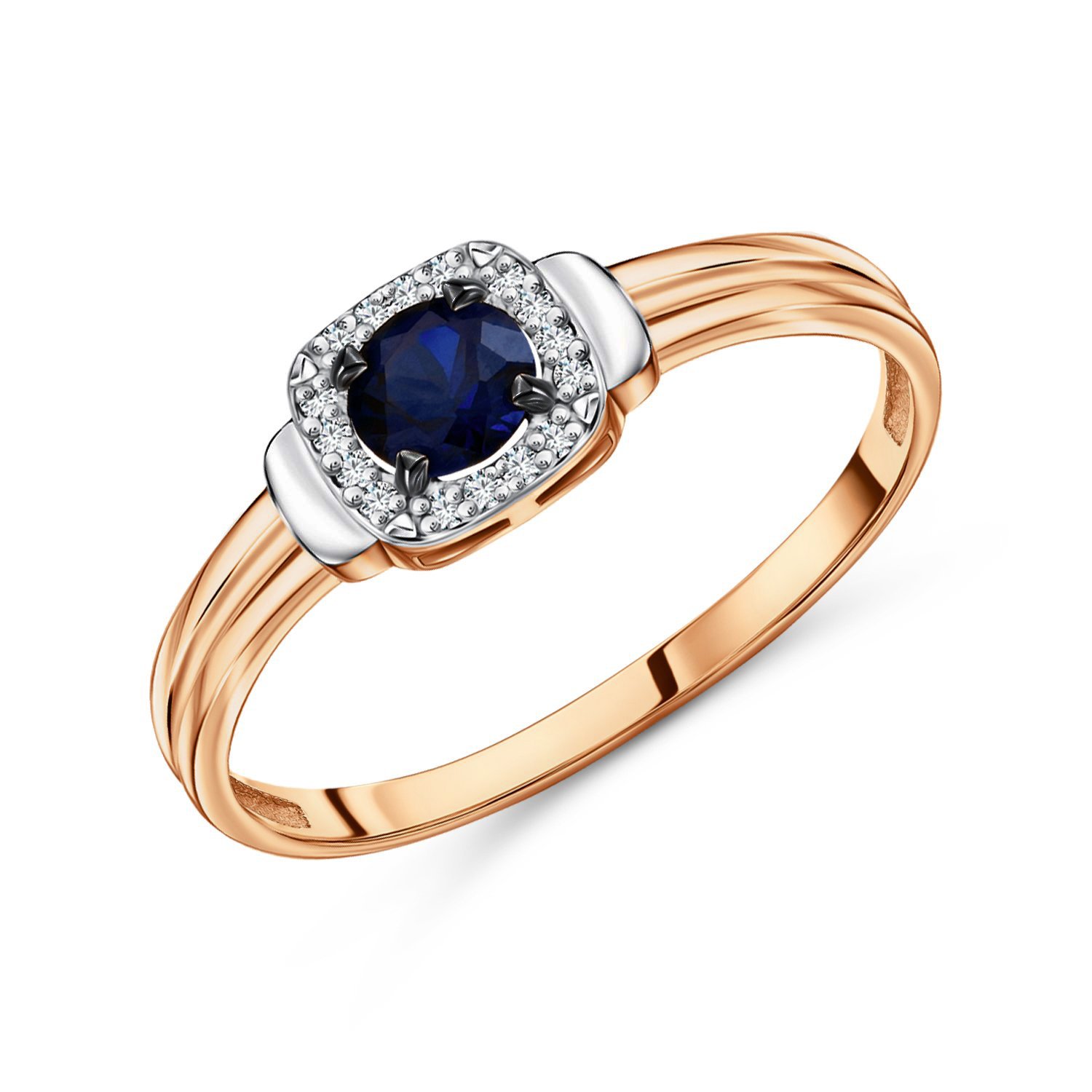 Фото «Золотое кольцо с сапфиром выращенным и бриллиантами»