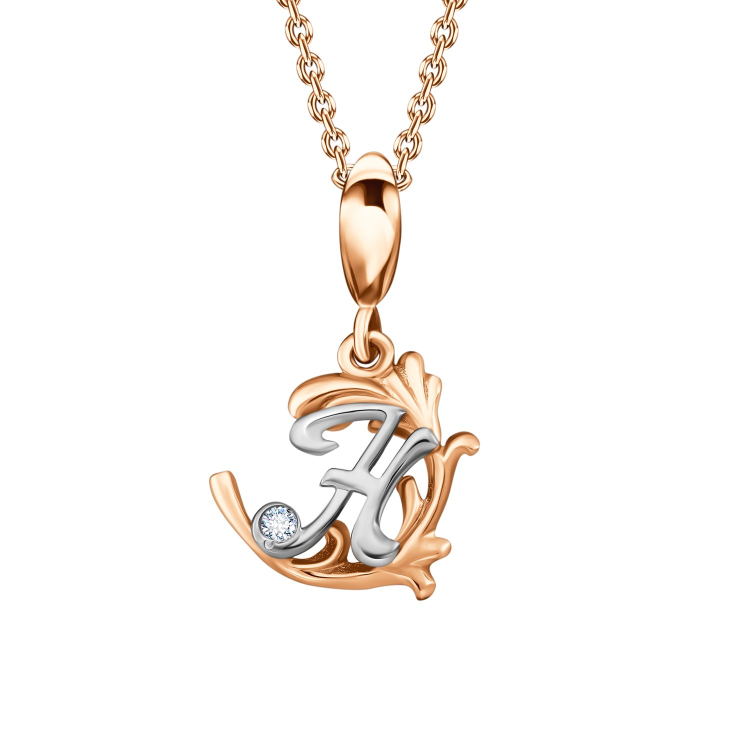 Золотая подвеска буква Н с фианитом