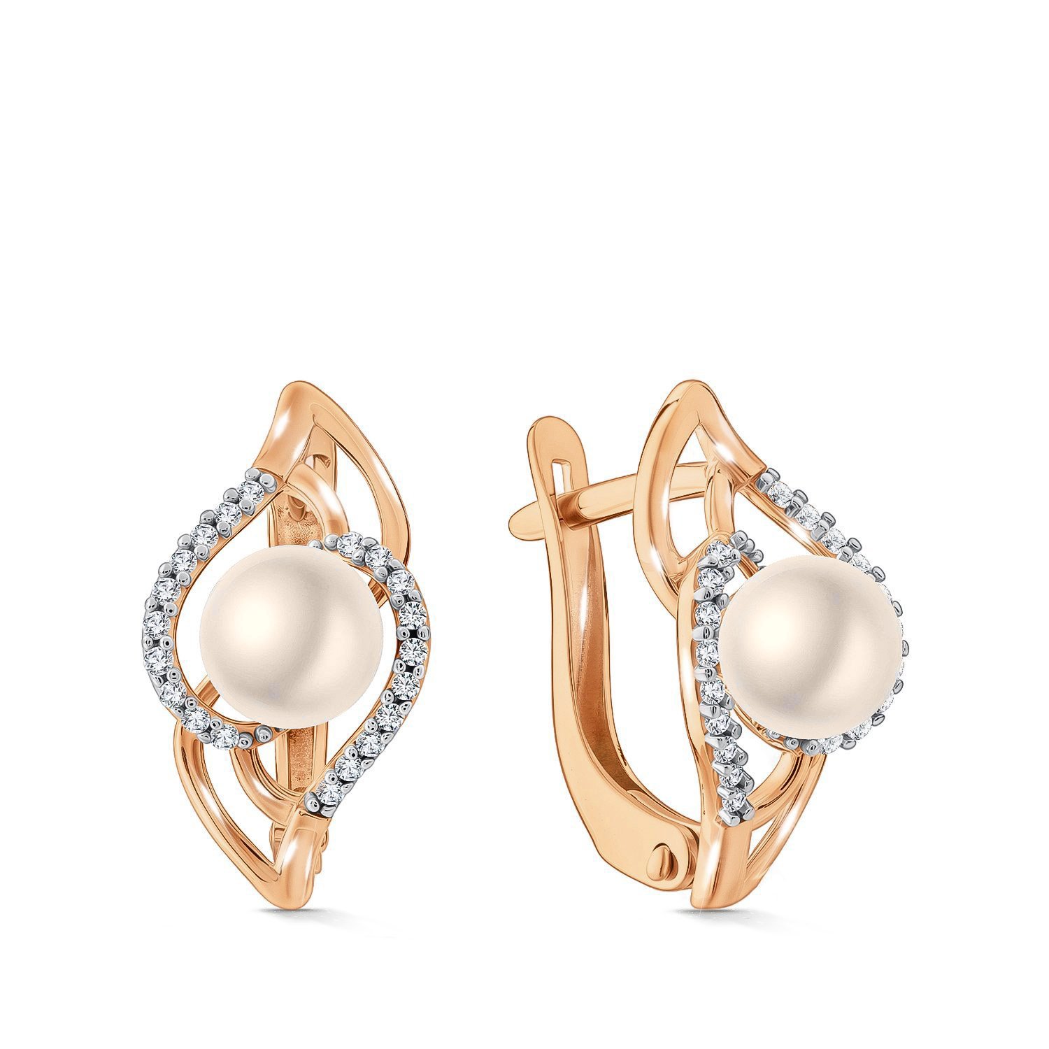 Фото «Золотые серьги с жемчугом и фианитами»