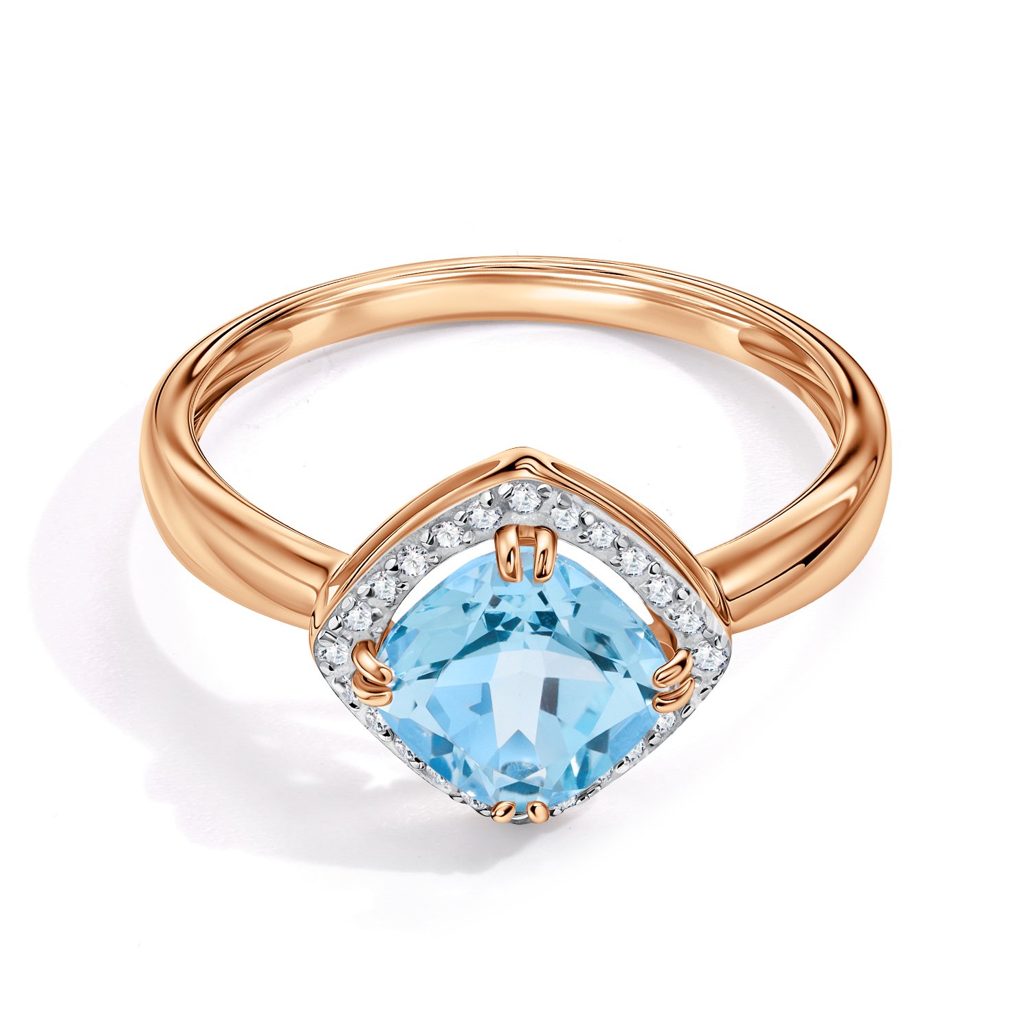 Золотое кольцо с топазом Sky и бриллиантами