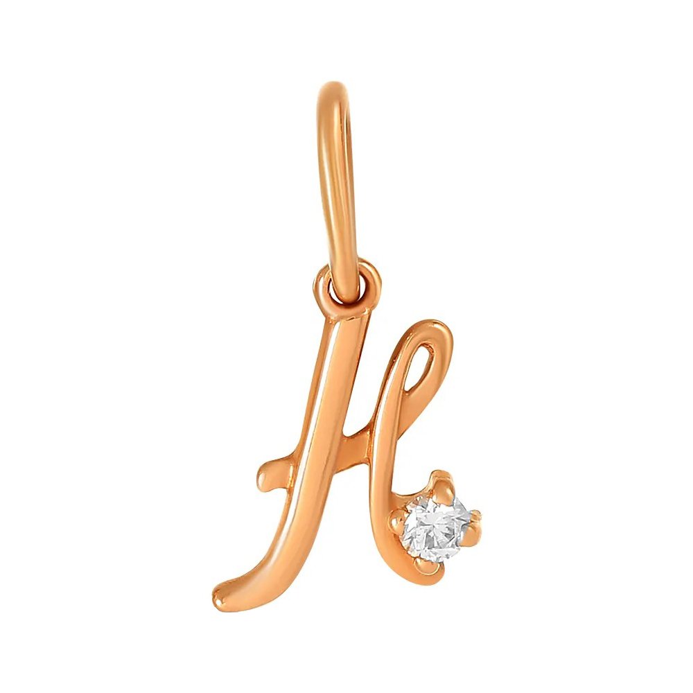Золотая подвеска буква Н с фианитом
