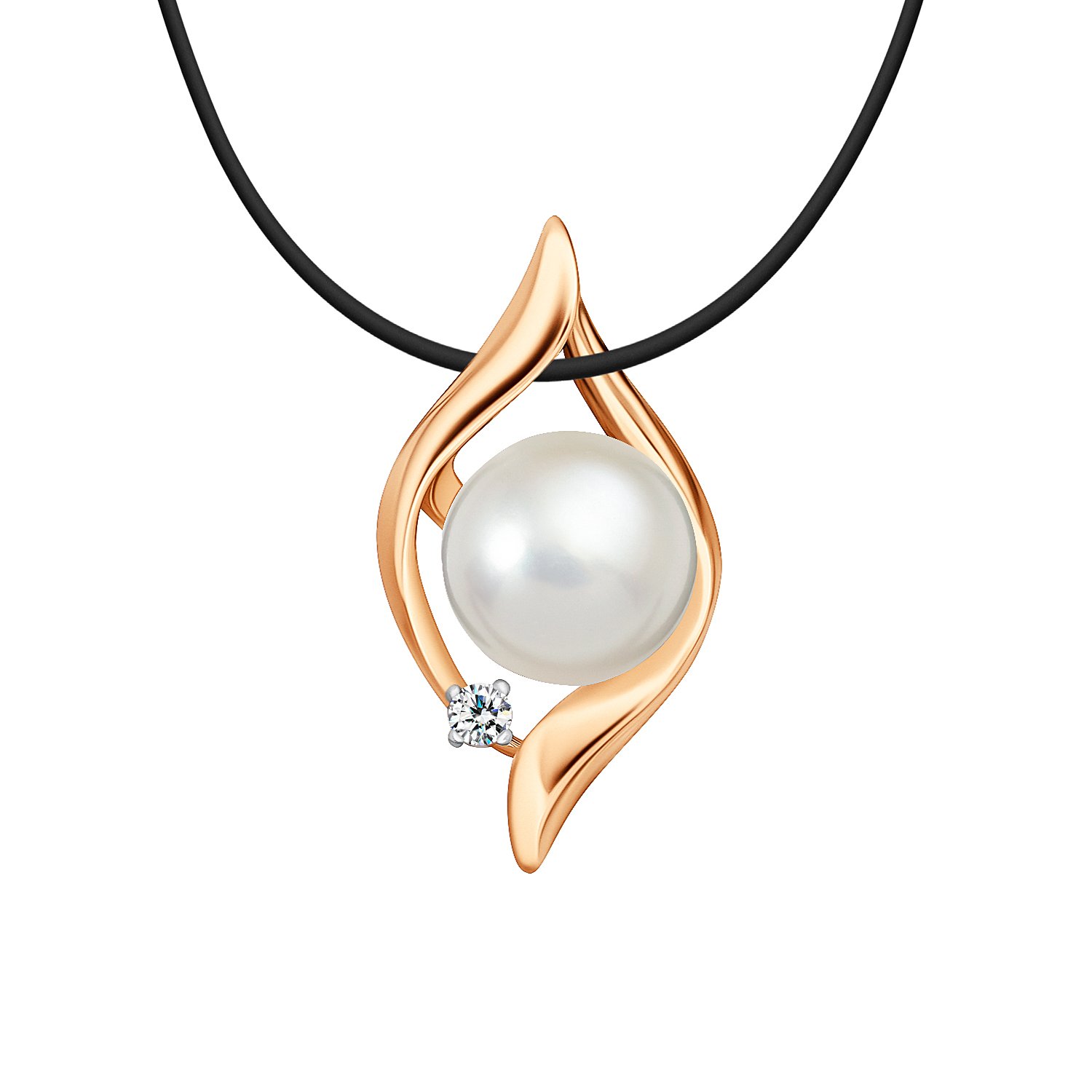 Золотая подвеска с жемчугом и фианитом