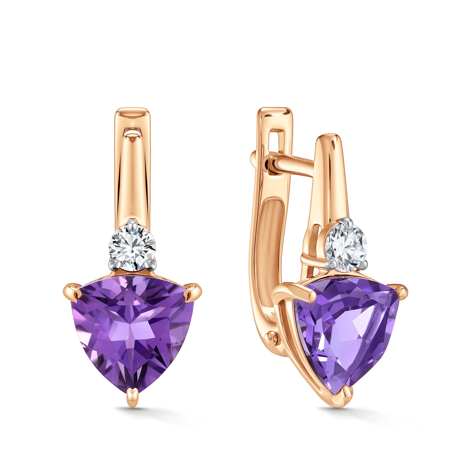 Фото «Золотые серьги с аметистами и фианитами»