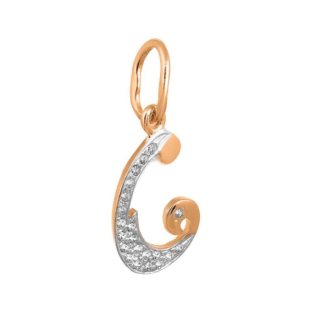 Золотая подвеска буква С с фианитами