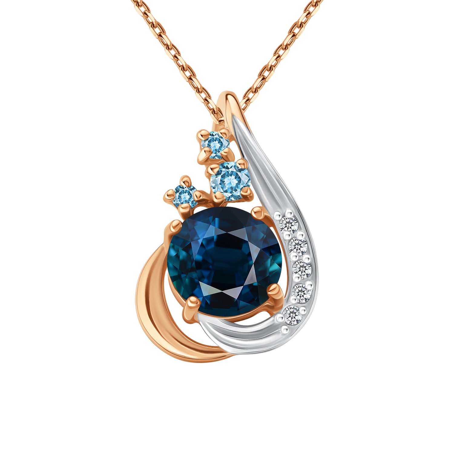 Золотая подвеска с топазами и фианитами с родированием