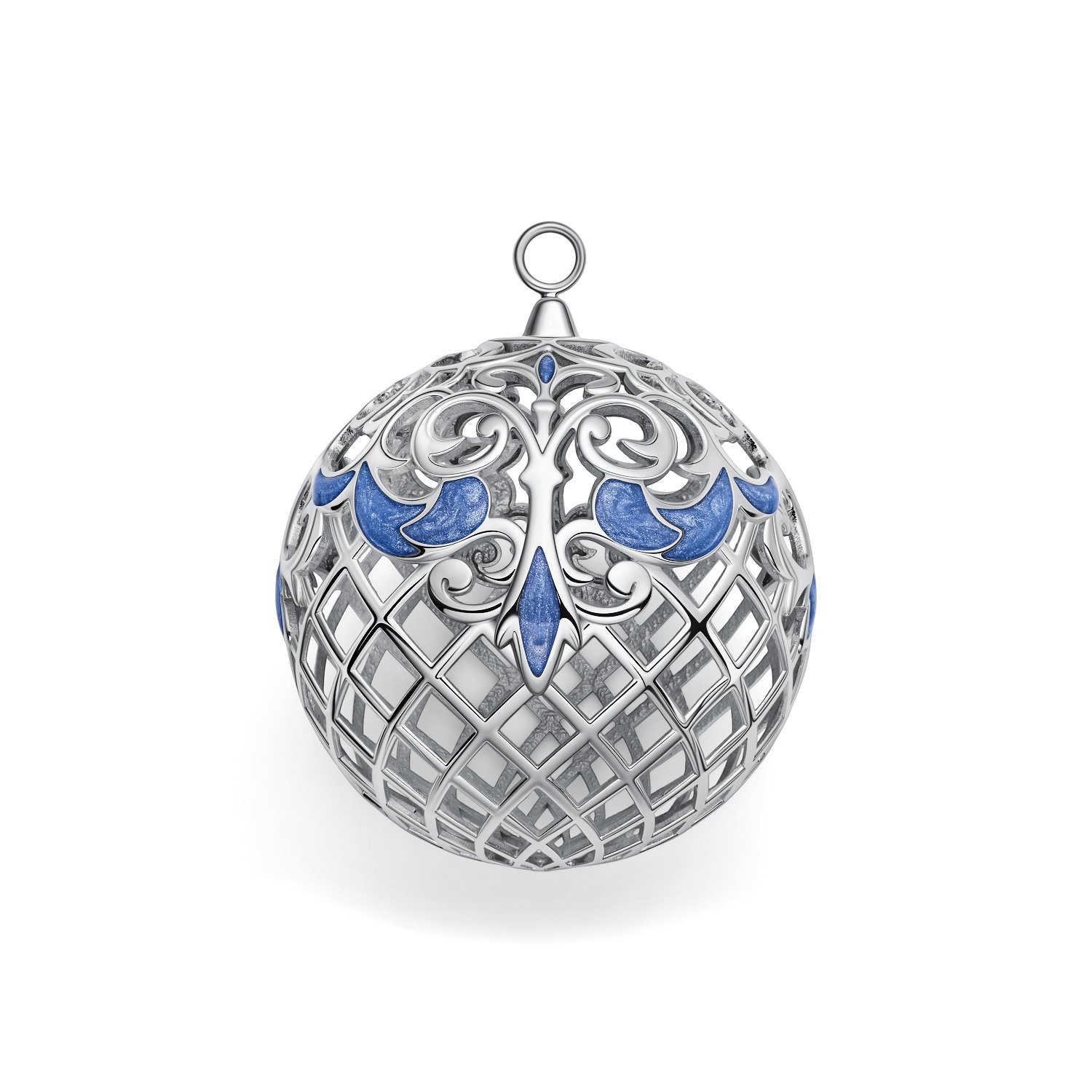 Серебряная елочная игрушка «шарик» с эмалью