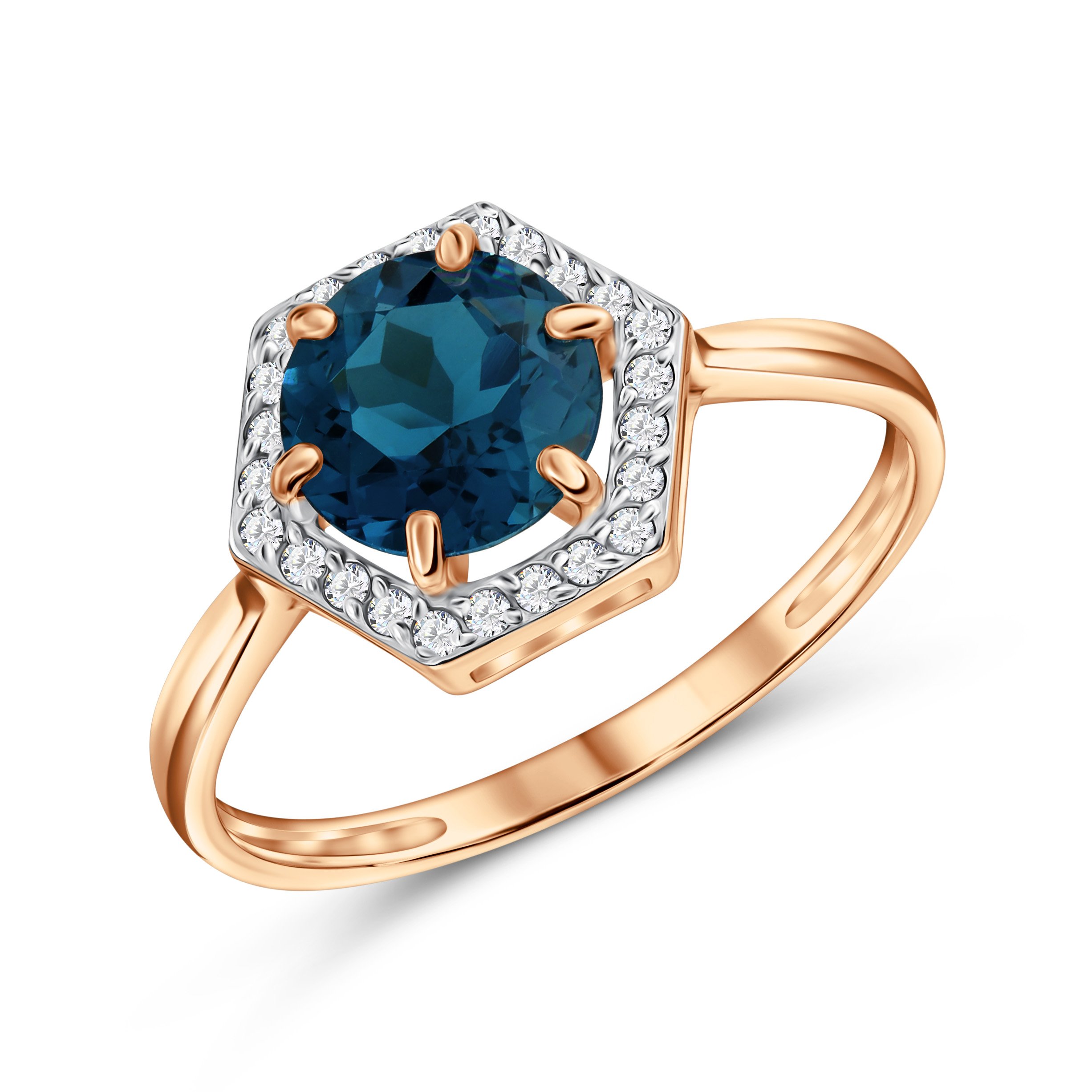 Фото «Золотое кольцо с топазом London и фианитами»