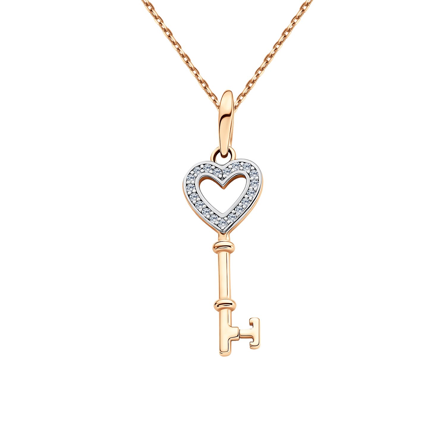 Золотая подвеска Ключ с фианитами